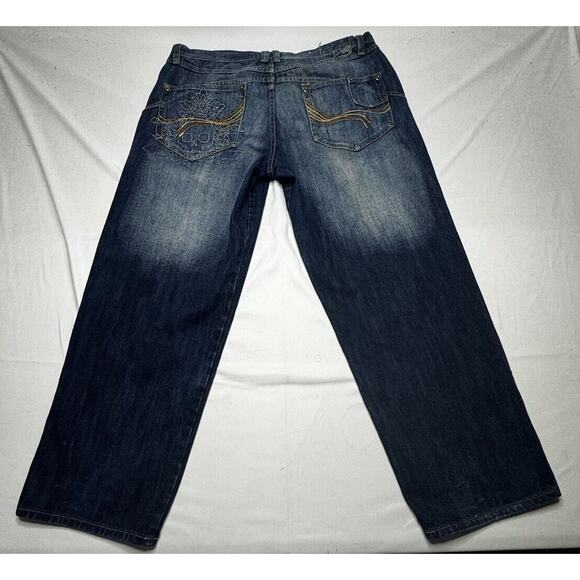 Delf Trading Inc Men's Skull Embroidered Baggy Y2K Blue Denim Jeans - Size 40x31 - Picture 2 of 6